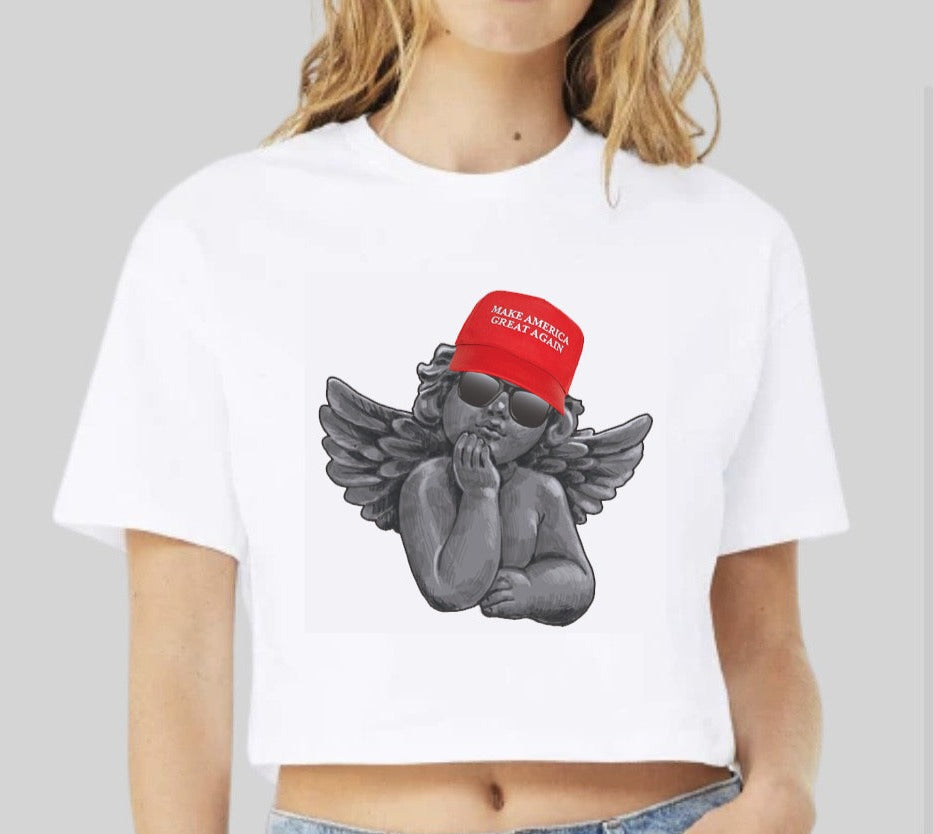 MAGA Cherub Angel Trump Women's Crop Short Sleeve T-Shirt