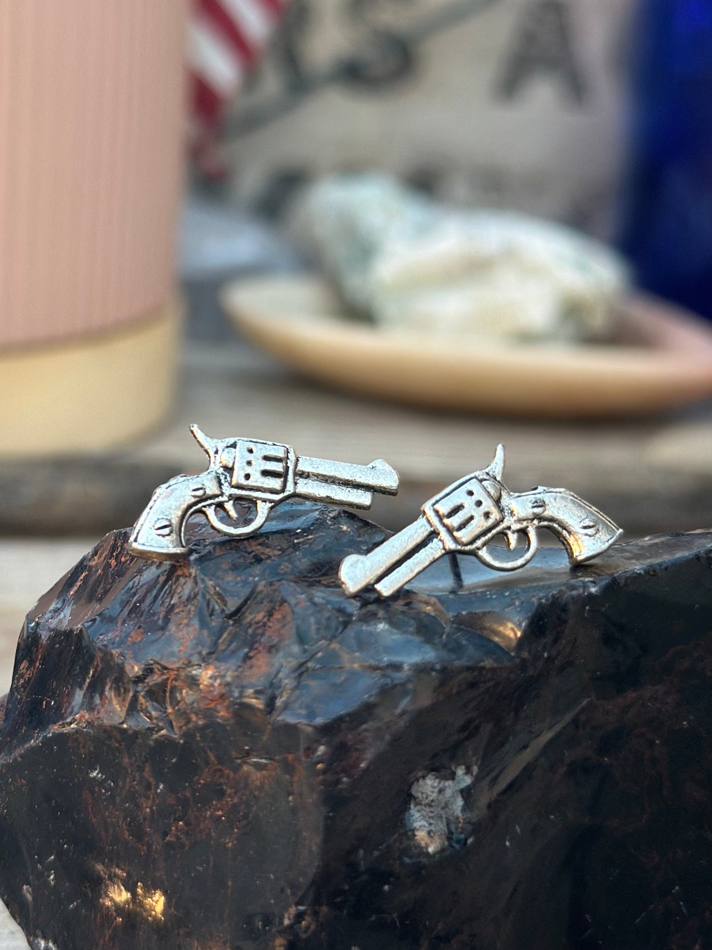 Stainless Steel Gun Pistol Stud Earrings