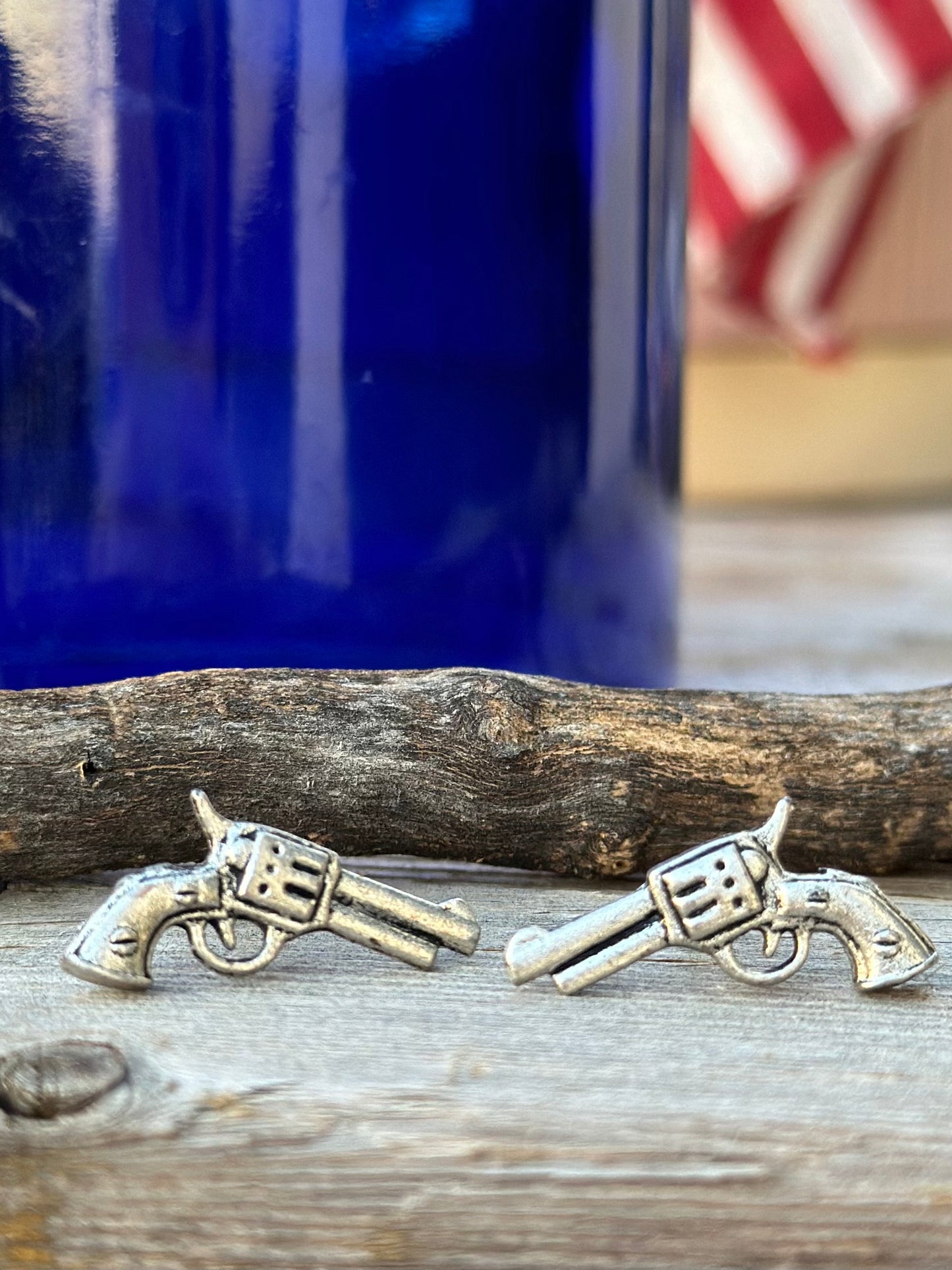 Stainless Steel Gun Pistol Stud Earrings