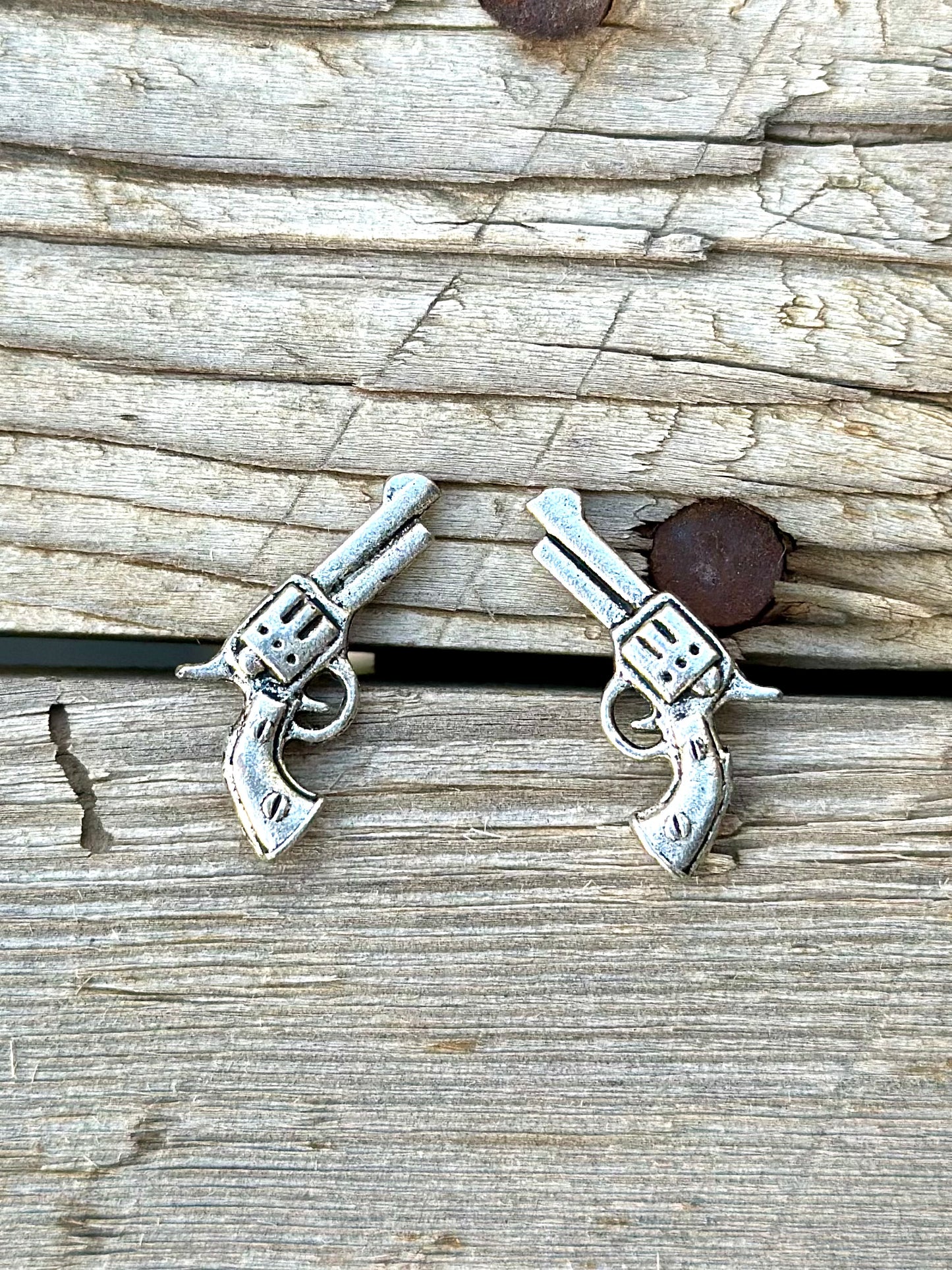 Stainless Steel Gun Pistol Stud Earrings